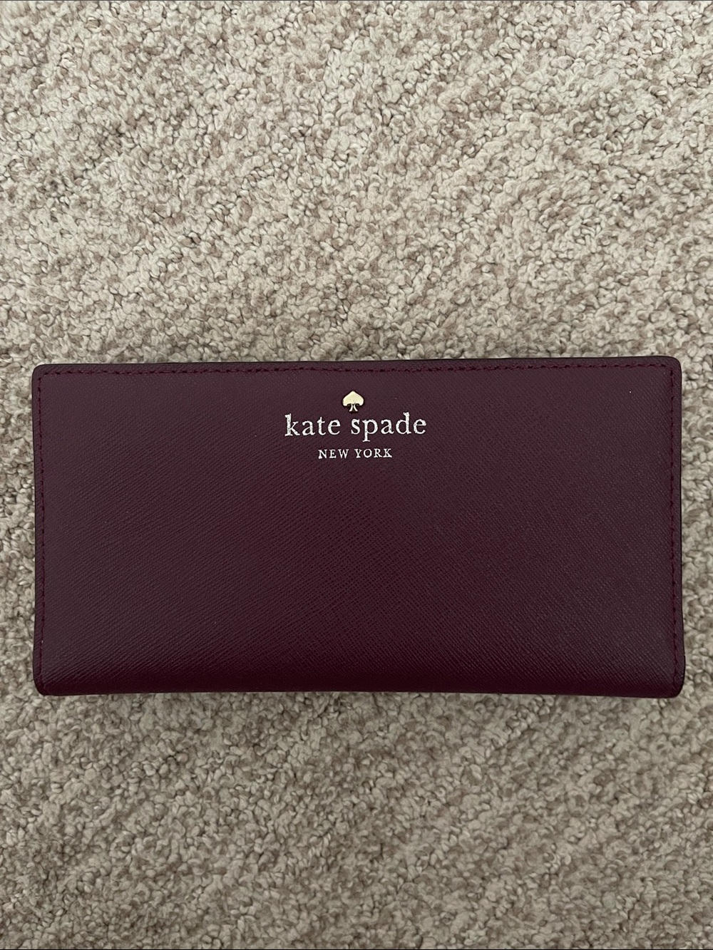 kate spade Plum Saffiano Leather Continental Wallet with Gold Logo